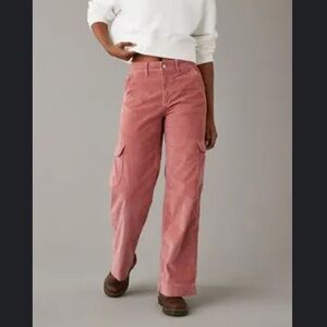 American Eagle Super High-Rise Baggy Wide Leg Pink Corduroy Pants Size 2